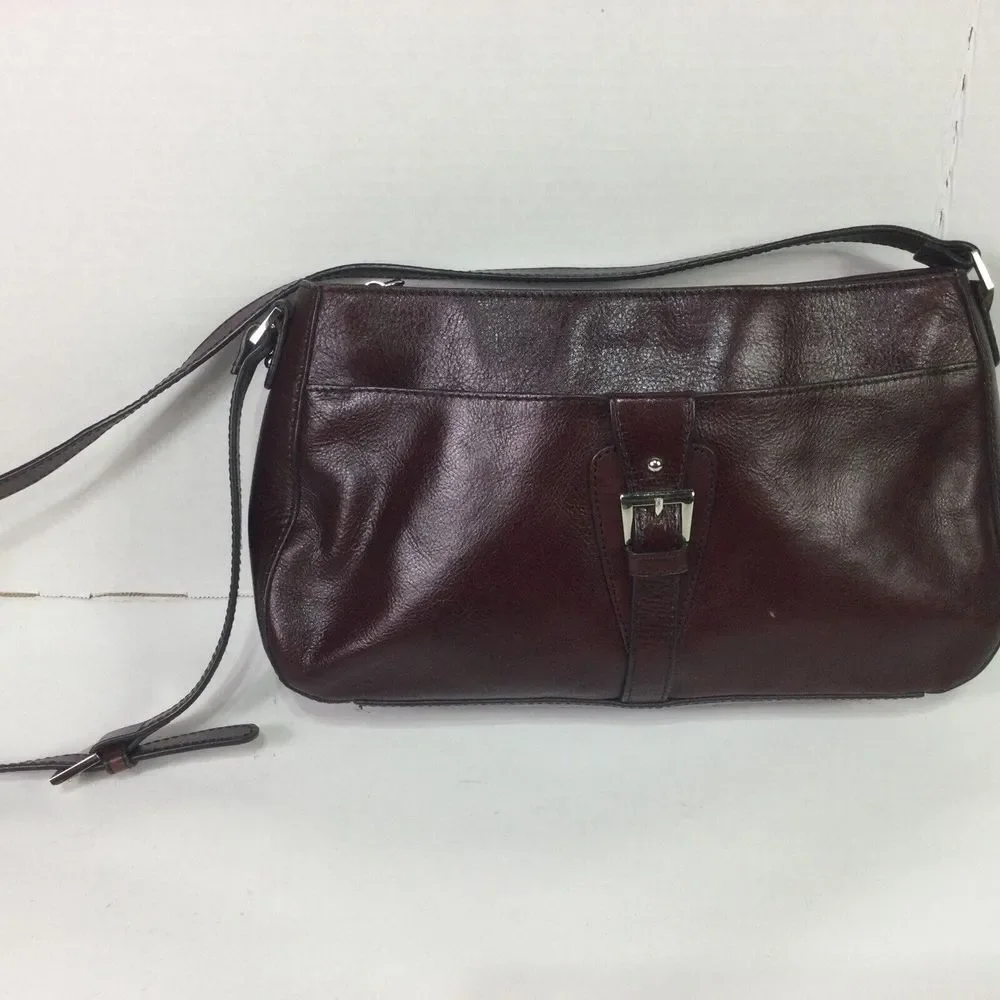 Etienne Aigner Retro Maroon Leather‎ HandBag Purse Crossbody Pockets Zipup